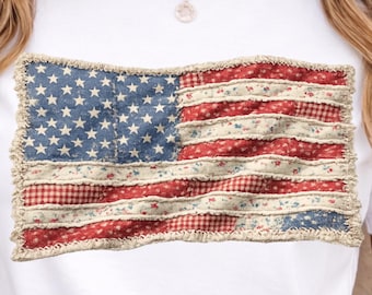 Faux Quilted USA Flag PNG, Vintage Patchwork Patriotic Design, America 4th of July Sublimation Graphic, Cottagecore Flag