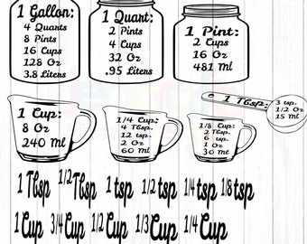 Kitchen SVG, Conversion Chart svg, Kitchen Measuring Cheat Sheet svg measurement Conversion Chart Cups svg file for cricut silhouette