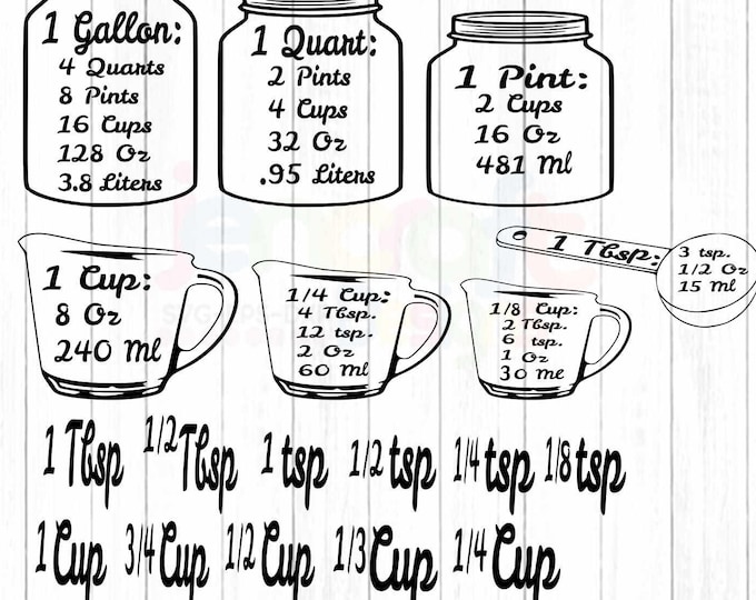 Kitchen SVG, Conversion Chart svg, Kitchen Measuring Cheat Sheet svg measurement Conversion Chart Cups svg file for cricut silhouette