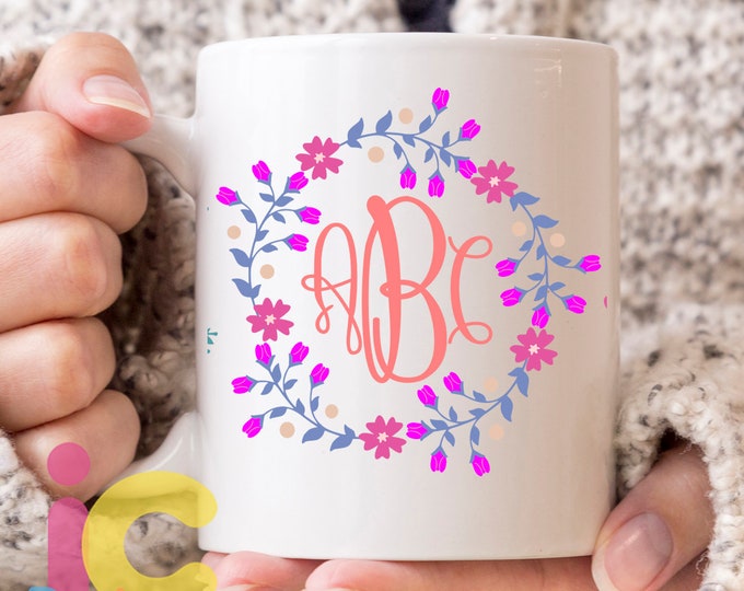 Floral frame for Mother svg Flower Wreath Mothers day svg Floral svg Monogram Frame Birthday SVG, DXF, EPS Png Print Sublimation Print Cut