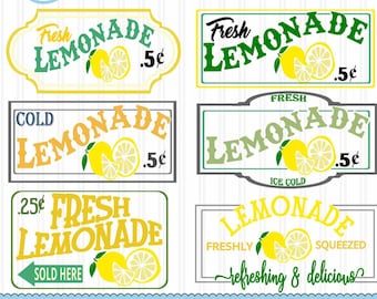 Lemonade Stand Sign Art Bundle, Summer Cut File (svg, eps, dxf, png)