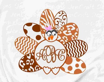 Girl Layered Turkey SVG Monogram Frame Thanksgiving Cheetah Leopard Print Zebra stripe Chevon Cut file, Sublimation Print, SVG,EPS Png Dxf