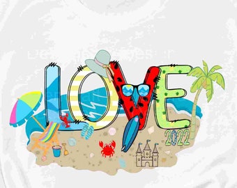 Summer Beach LOVE 2022 png sublimation Doodle designs printable clip art Vacation clipart Digital Download PNG Sublimate Ocean watercolor