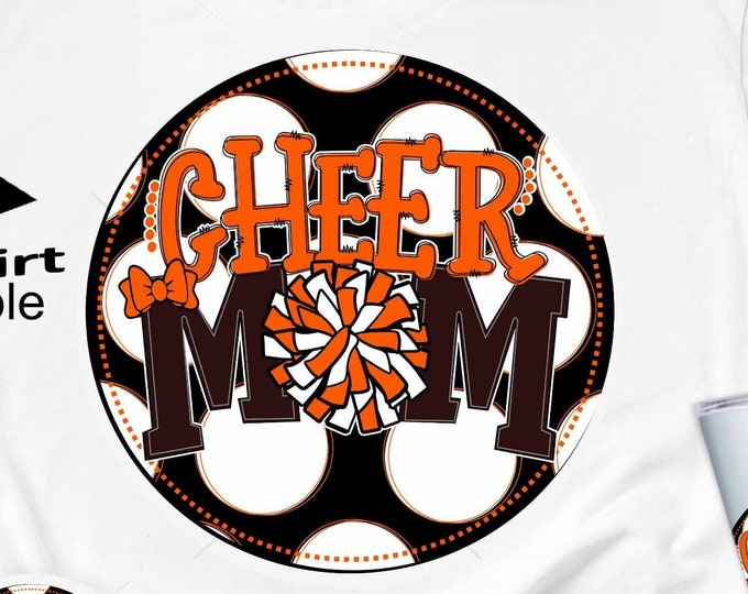 Cheer Png Cheer Mom png Orange and White Cheerleader Pom Poms Shirt, Car Coaster, Tumbler Sublimation Digital Design 300 dpi 12" high