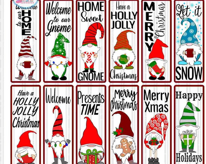 Christmas Gnome Porch Sign Svg Bundle Gnome xmas SVG Vertical Leaner Sign Gnome quote Cut File svg, eps, dxf, png quotes cricut silhouette