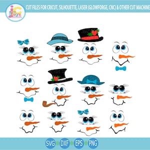 Sneeuwpop SVG, schattige sneeuwpop gezicht SVG Lady & man gezicht jongen meisje, Christmas Snow Man digitaal gesneden bestand Dxf, Eps, Png Instant Download afbeelding 1