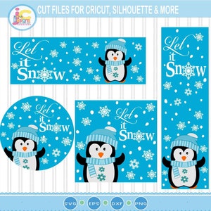 Penguin svg, Let it Snow sign bundle SVG Winter Snowman design looking up silhouette cut fles, cricut Svg, Eps Dxf Png laser Clipart