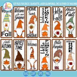 Fall Porch Leaner Sign SVG Bundle Gnome Pumpkin SVG Autumn Vertical Sign Thanksgiving Cut File svg, eps, dxf, png quotes cricut silhouette