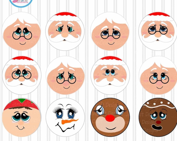 Round christmas sign Santa Claus Mrs Claus faces Cute face Ornament Wreath design svg eps dxf png cut files cricut silhouette sublimation