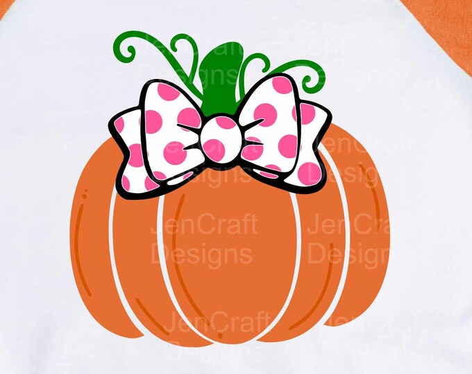 Pumpkin With Bow svg, girl Thanksgiving Design,Fall Cut File, Kids' Halloween Saying, Shirt Quote, dxf eps png Silhouette Cricut Sublimation