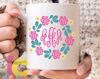 Floral svg Wreath Monogram Frame svg Mothers day svg mom svg Birthday SVG, DXF, EPS Png Vector Art Vinyl Digital Print Sublimation Cut Files