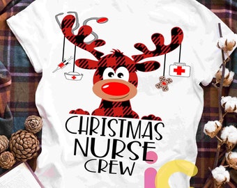 Christmas Nurse Crew Buffalo Plaid Moose SVG, Reindeer Clip Art (Digital File)