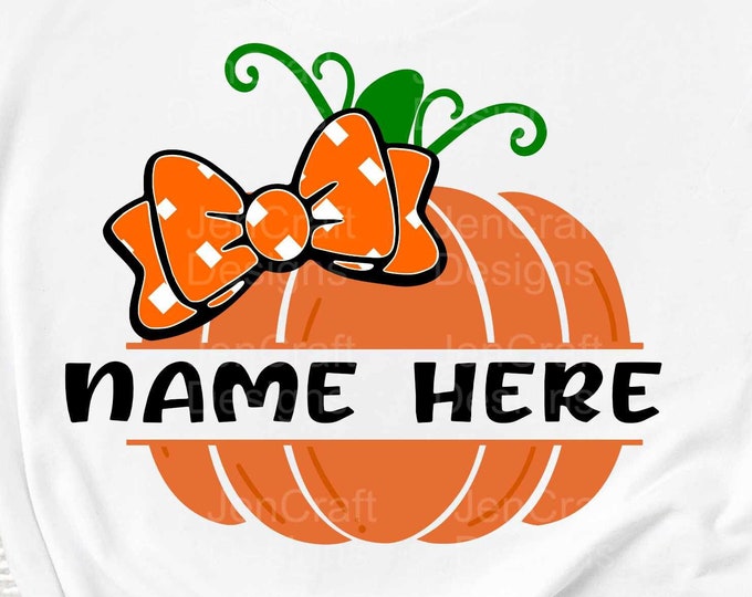 Pumpkin With Bow svg split monogram girl Thanksgiving Design Fall Cut File  Kids Halloween Saying Shirt Quote dxf eps png Silhouette Cricut