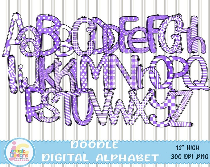 Doodle Alphabet png, Purple Sublimation letter alpha pack png Doodle font png Sublimation bundle Purple Dots Hand drawn print file