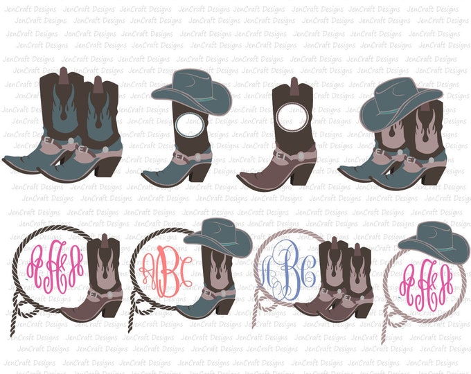 Cowboy Boots Svg, Western Monogram SVG, Cowboy Hat Monogram, Country SVG, Country Frame Cowboy SVG,dxf png, Cricut, Silhouette