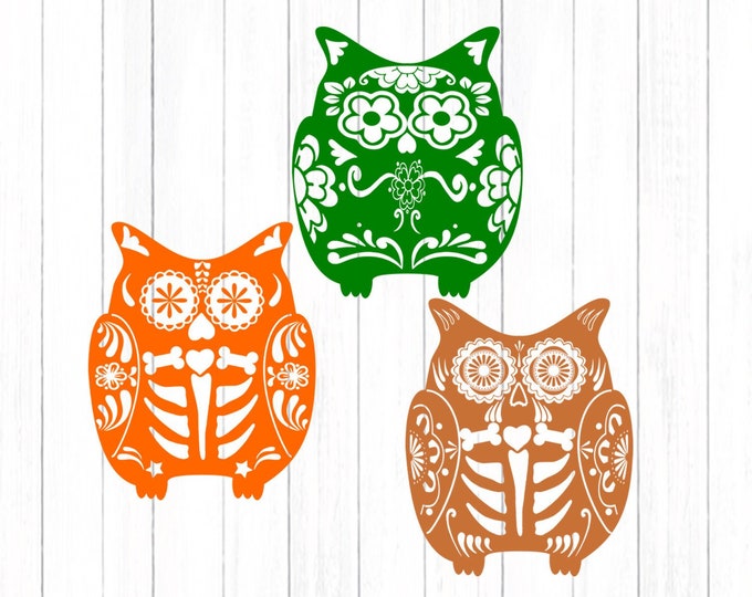 Owl Svg, Sugar Skull SVG File Day of the Dead SVG File Halloween Fall Cut File Set in Svg, eps, dxf and PNG Format for Cricut and Silhouette