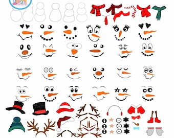 Snowman Face svg, Cute Build Snowman kit Bundle SVG lady  man face boy Girl Christmas Snow Man Digital cut file Dxf Eps Png Instant Download