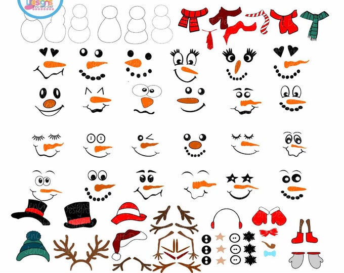 Snowman Face svg, Cute Build Snowman kit Bundle SVG lady  man face boy Girl Christmas Snow Man Digital cut file Dxf Eps Png Instant Download