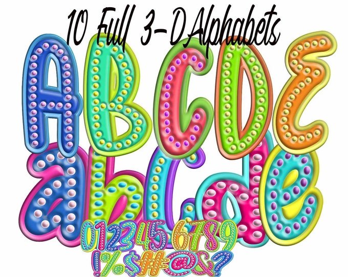 3d Neon Marquee Alphabet PNG Bundle, Colorful Bright doodle letters and Numbers alphapack for Sublimation printing digital download