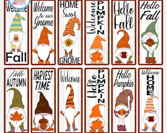 Fall Porch Leaner Sign SVG Bundle Gnome Pumpkin SVG Autumn Vertical Sign Thanksgiving Cut File svg, eps, dxf, png quotes cricut silhouette