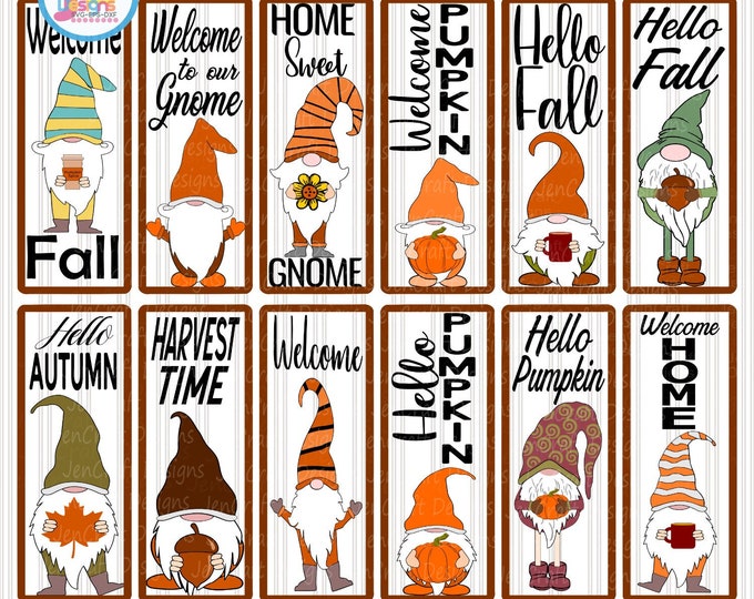 Fall Porch Leaner Sign SVG Bundle Gnome Pumpkin SVG Autumn Vertical Sign Thanksgiving Cut File svg, eps, dxf, png quotes cricut silhouette