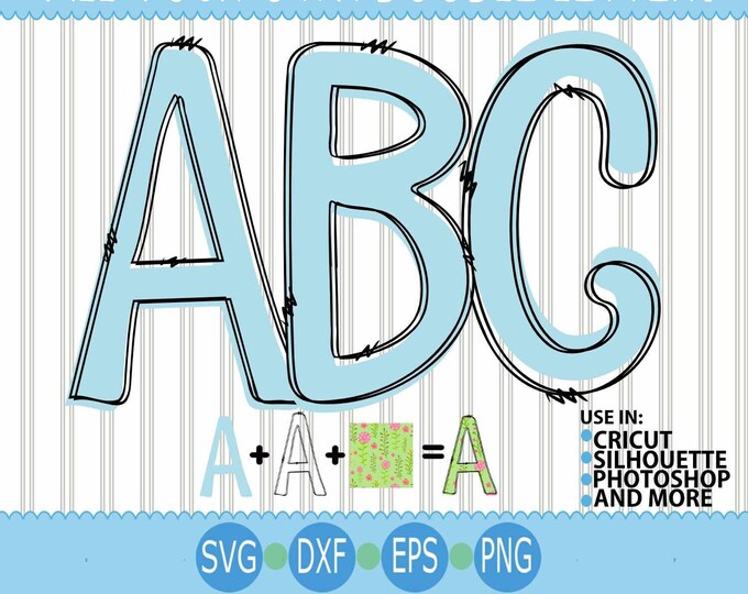 Doodle Alphabet SVG Bundle, Upper Case Doodle Letters, Hand-Drawn Font, Blank Doodle Alphabet, SVG, Eps Dxf Cut file Png Sublimation