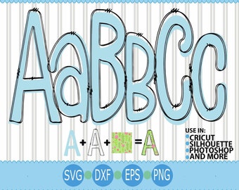 Doodle Alphabet Svg Bundle, Fill your own Doodle Letters, upper lower Letters, Blank Doodle Alphabet, SVG, Eps Dxf Cut file Png Sublimation