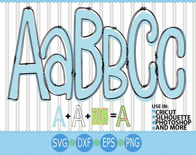 Doodle Alphabet Svg Bundle, Fill your own Doodle Letters, upper lower Letters, Blank Doodle Alphabet, SVG, Eps Dxf Cut file Png Sublimation