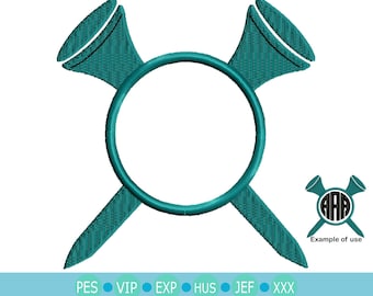 Double Golf Tee Embroidery Design Monogram Frame, Instant Download digital file in PES, EXP, VIP, Hus, Xxx and Jef