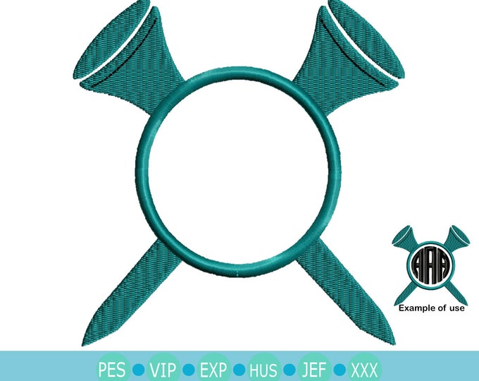 Double Golf Tee Embroidery Design Monogram Frame, Instant Download digital file in PES, EXP, VIP, Hus, Xxx and Jef