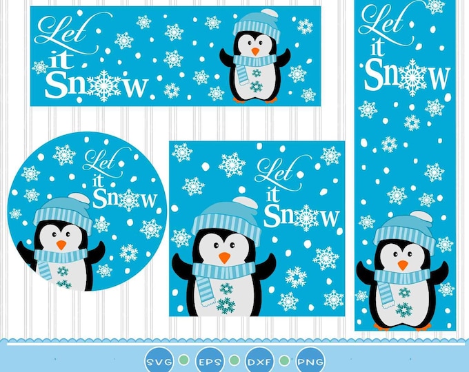 Penguin svg, Let it Snow sign bundle SVG Winter Snowman design looking up silhouette cut fles, cricut Svg, Eps Dxf Png laser Clipart