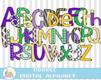 Mardi Gras Sublimation Doodle Letters png Hand Drawn alpha pack Alphabet A - Z Set Sublimate Design Printable png Font Pink White Font