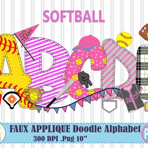 Softball Doodle Alphabet Bundle Softball PNG Letters Numbers | Etsy