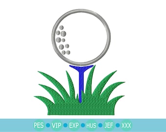 Golf Ball on Tee in Grass Embroidery Design, Instant Download digital file in PES, EXP, VIP, Hus, Xxx and Jef