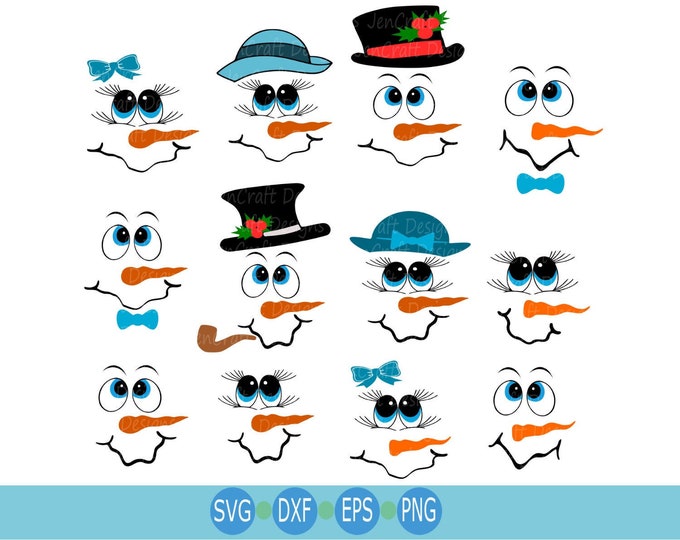 Snowman svg, Cute Snowman face SVG lady & man face boy Girl, Christmas Snow Man Digital cut file Dxf, Eps, Png Instant Download