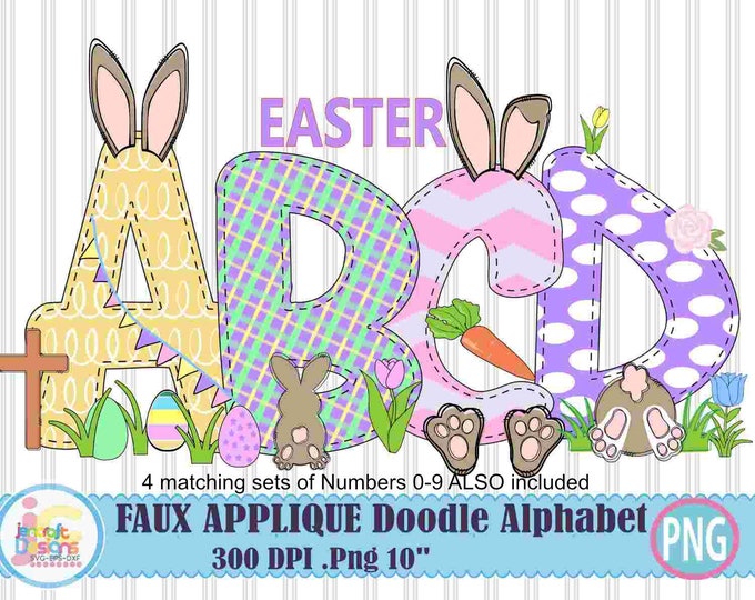 Easter Faux Applique Doodle Letters png Hand Drawn alpha pack Alphabet A - Z Set Sublimate Design Printable png Sublimation Print file