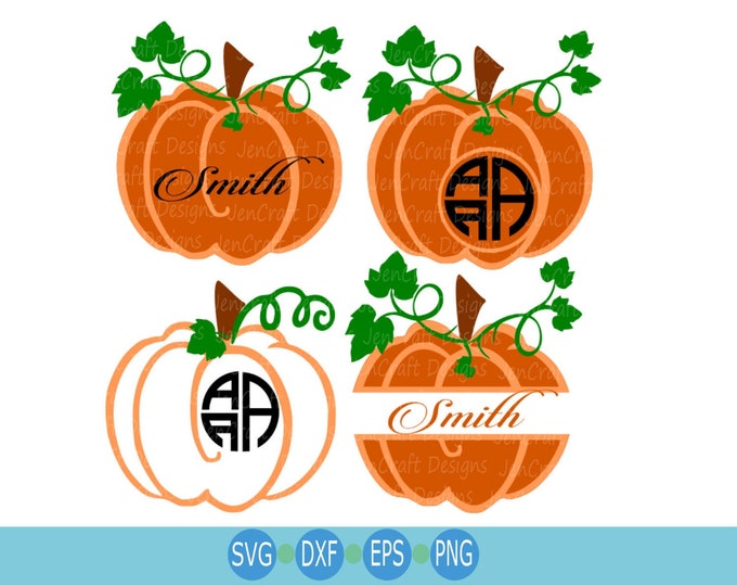 Fall Pumpkin Monogram Frame Thanksgiving Bundle Svg, Cricut Silhouette Cutting Files, Svg Files, clipart set Svg, Dxf, Png, Eps Cricut