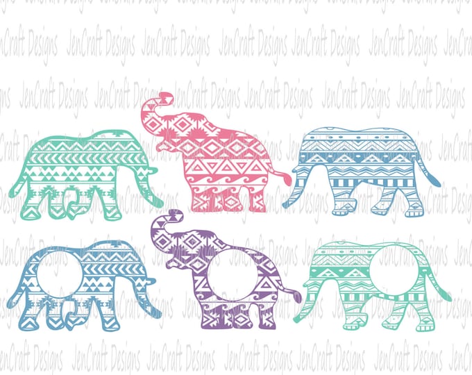 Aztec Elephant svg monogram svg, Pattern chevron elephant Africa Kids Mom elephant files, clip art, cricut, silhouette,Dxf, Eps, svg, png