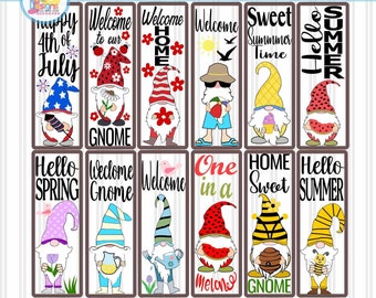 Spring Summer Porch Leaner Sign SVG Bundle Gnome SVG Vertical Leaner Sign Beach Garden Cut File svg, eps, dxf, png quotes cricut silhouette