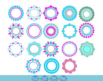 Circle frames svg,  Scalloped Monogram frame svg, inital frames, Round Frame, Dotted Frame,SVG, Eps, Dxf, Png cricut, Silhouette