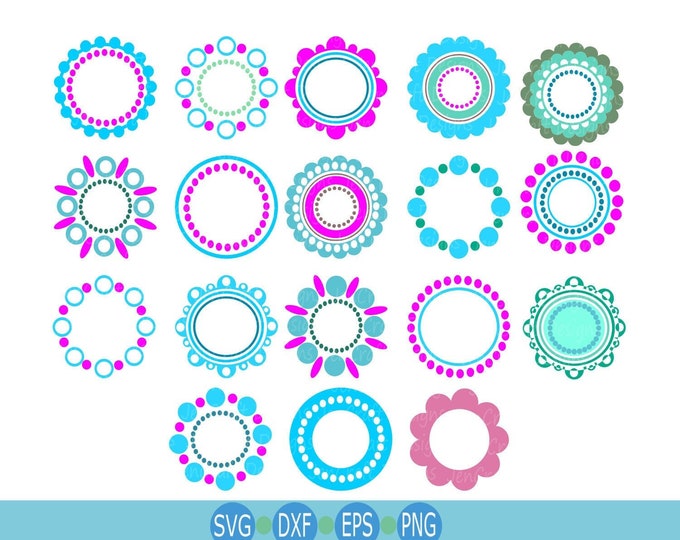 Circle frames svg,  Scalloped Monogram frame svg, inital frames, Round Frame, Dotted Frame,SVG, Eps, Dxf, Png cricut, Silhouette
