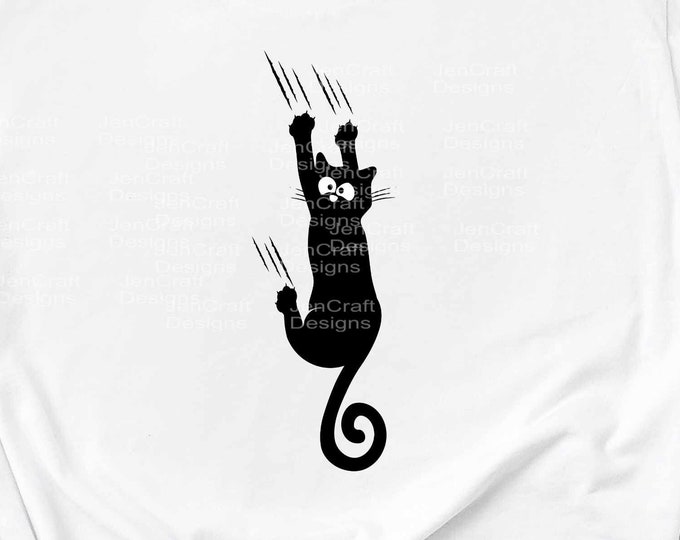 Black Cat svg Funny Hanging Cat Sliding down Falling Cat Digital Design svg eps dxf png Cut File for Cricut & Silhouette