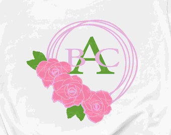 Rose Wreath Monogram Frame svg Flower Spring Rose Mothers day Birthday Girl Pink Cut file SVG, DXF, EPS, Png Silhouette, Cricut Sublmiation