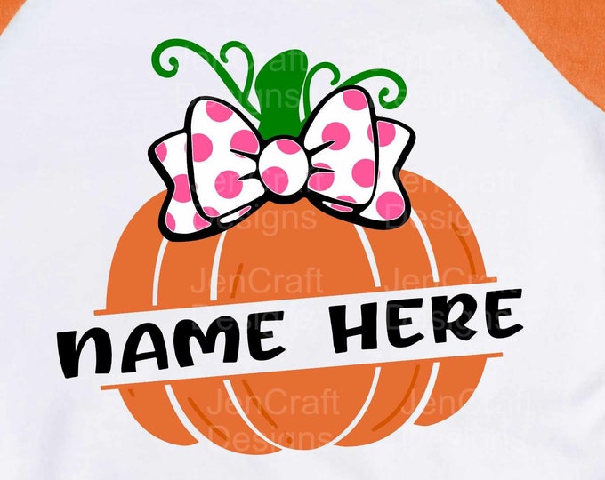Pumpkin With Bow svg split monogram Thanksgiving Halloween Fall svg baby girl Design kids saying svg eps dxf png cut file circut silhouette