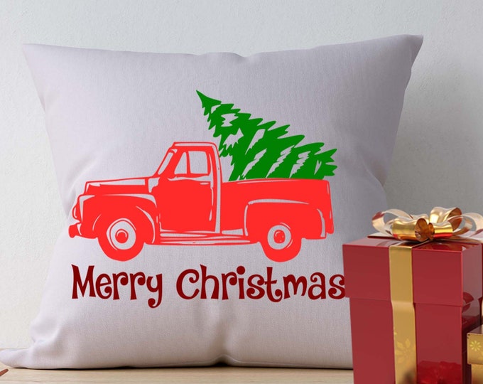 Red Christmas Truck, svg, cut file, Antique, vector, tree, winter holidays Vintage SVG classic truck svg dxf, eps, png Silhouette, Cricut