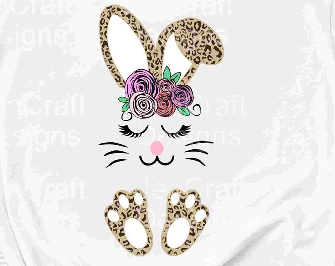 Easter svg, Floral Cheetah print Leopard bunny face ears feet SVG Eps Dxf PNG Easter Rabbit Cut File sublimation digital design clipart