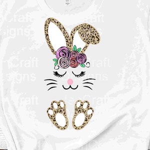 Easter svg, Floral Cheetah print Leopard bunny face ears feet SVG Eps Dxf PNG Easter Rabbit Cut File sublimation digital design clipart