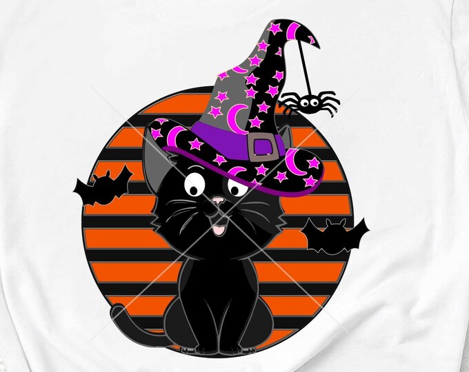 Black Cat Halloween Png kids sublimation designs Trick or Treat Shirt PNG, Tshirt Design, Halloween Design Print File 300 dpi 12" high