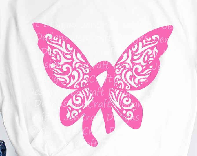 Breast Cancer Awareness Butterfly SVG: Ribbon Cut File (Digital Download)