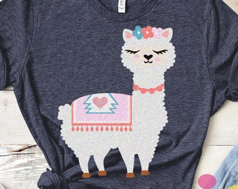 llama svg, alpaca svg, llama face svg, girls birthday svg, llama, shirt design, llama clip art girl llama Cut file design Svg, Eps, DXF, PNG